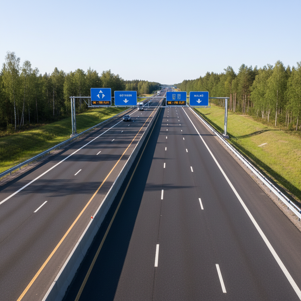Modern highway infrastructure with clear road markings, barriers and signage representing road safety investment