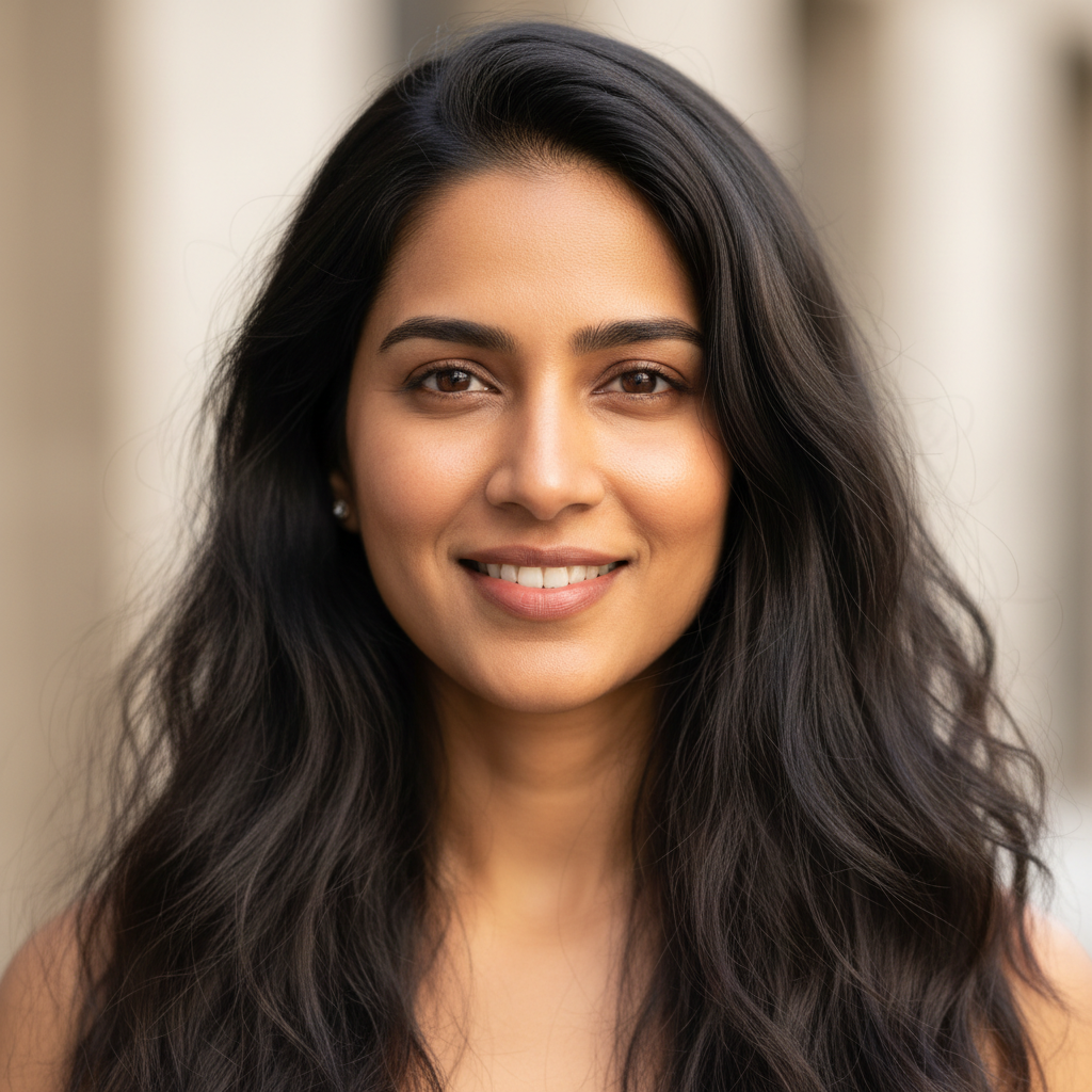 Indian woman smiling in professional portrait