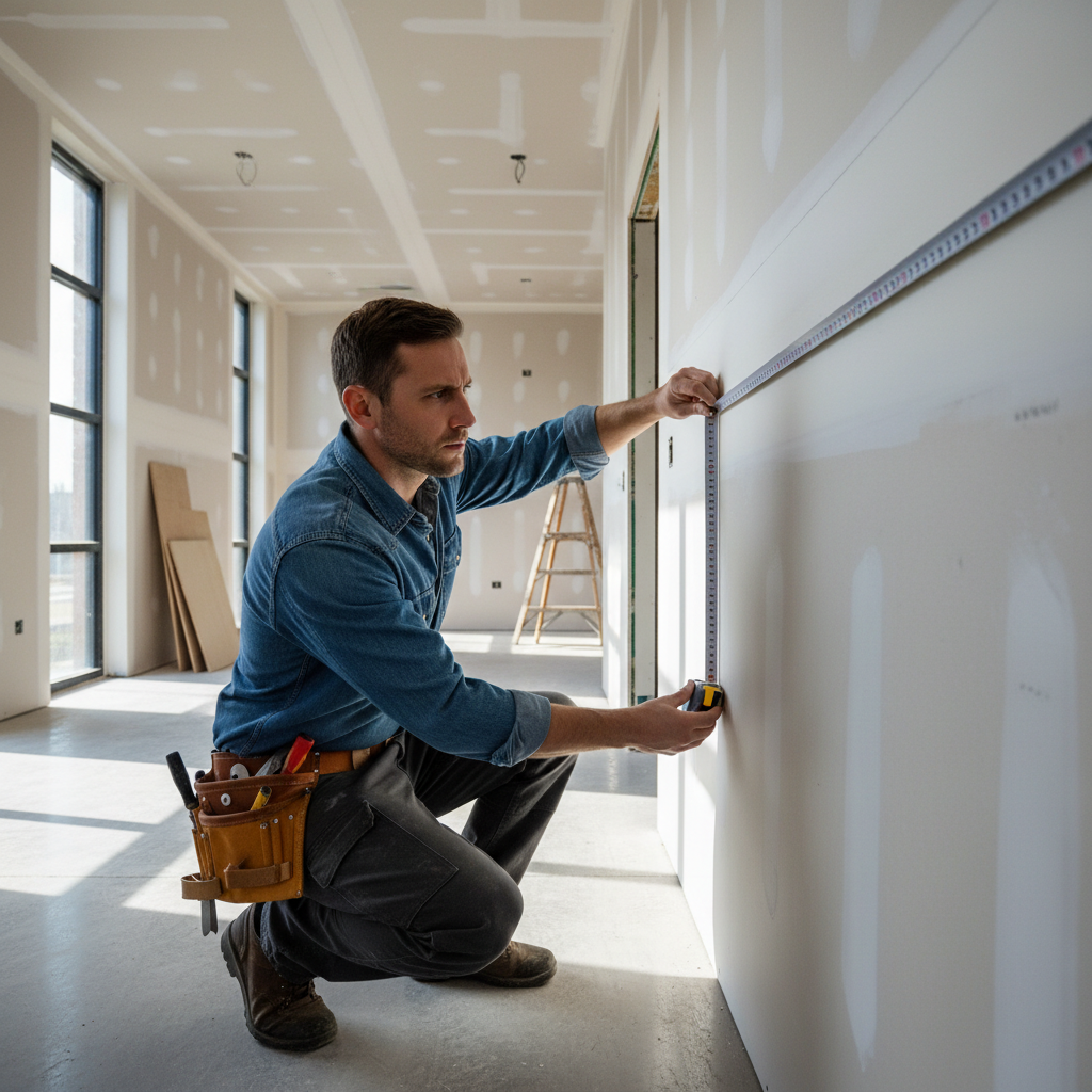 Professional contractor measuring materials during a commercial renovation project in Massachusetts