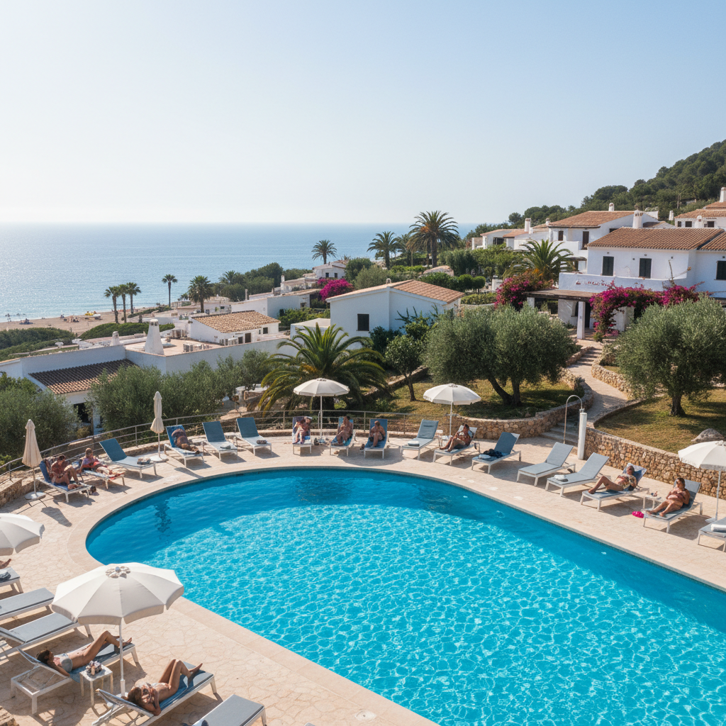 Mediterranean naturist village with azure pool