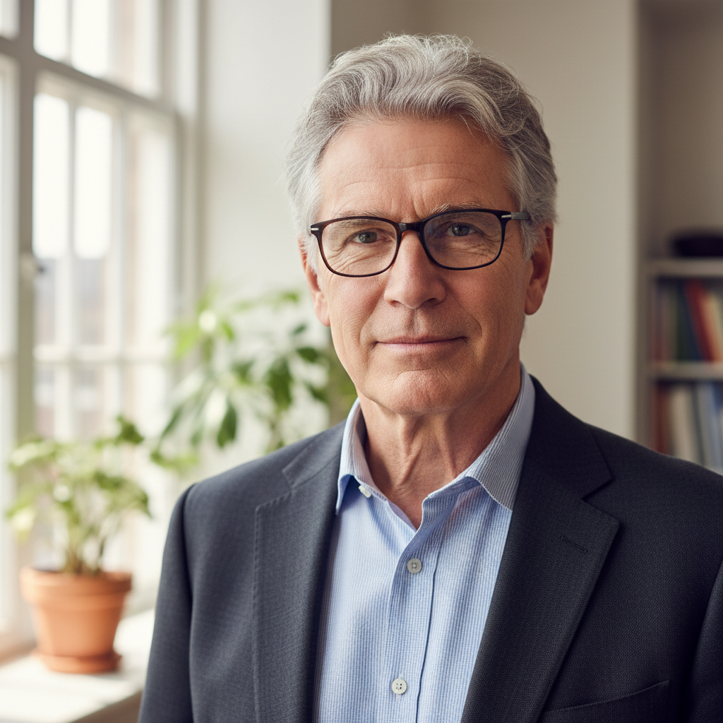 Professional man in his fifties with grey hair, confident expression