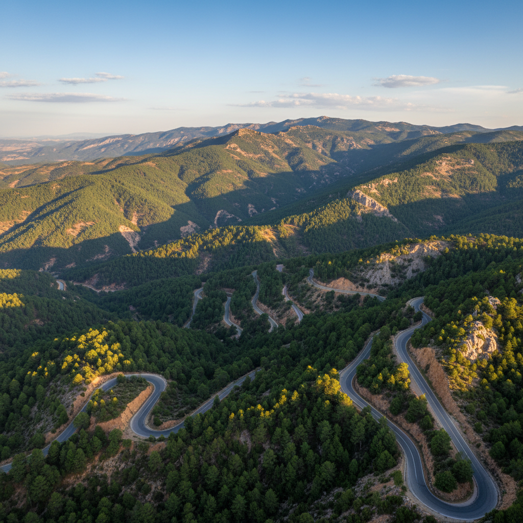 Paysage montagneux de l'Aurès près de Batna avec forêts de cèdres et routes sinueuses