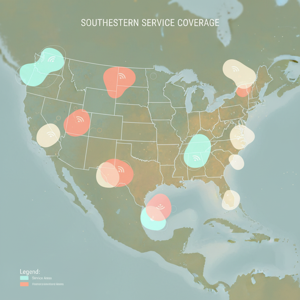 Soft-focus regional map of the southeastern United States showing service areas
