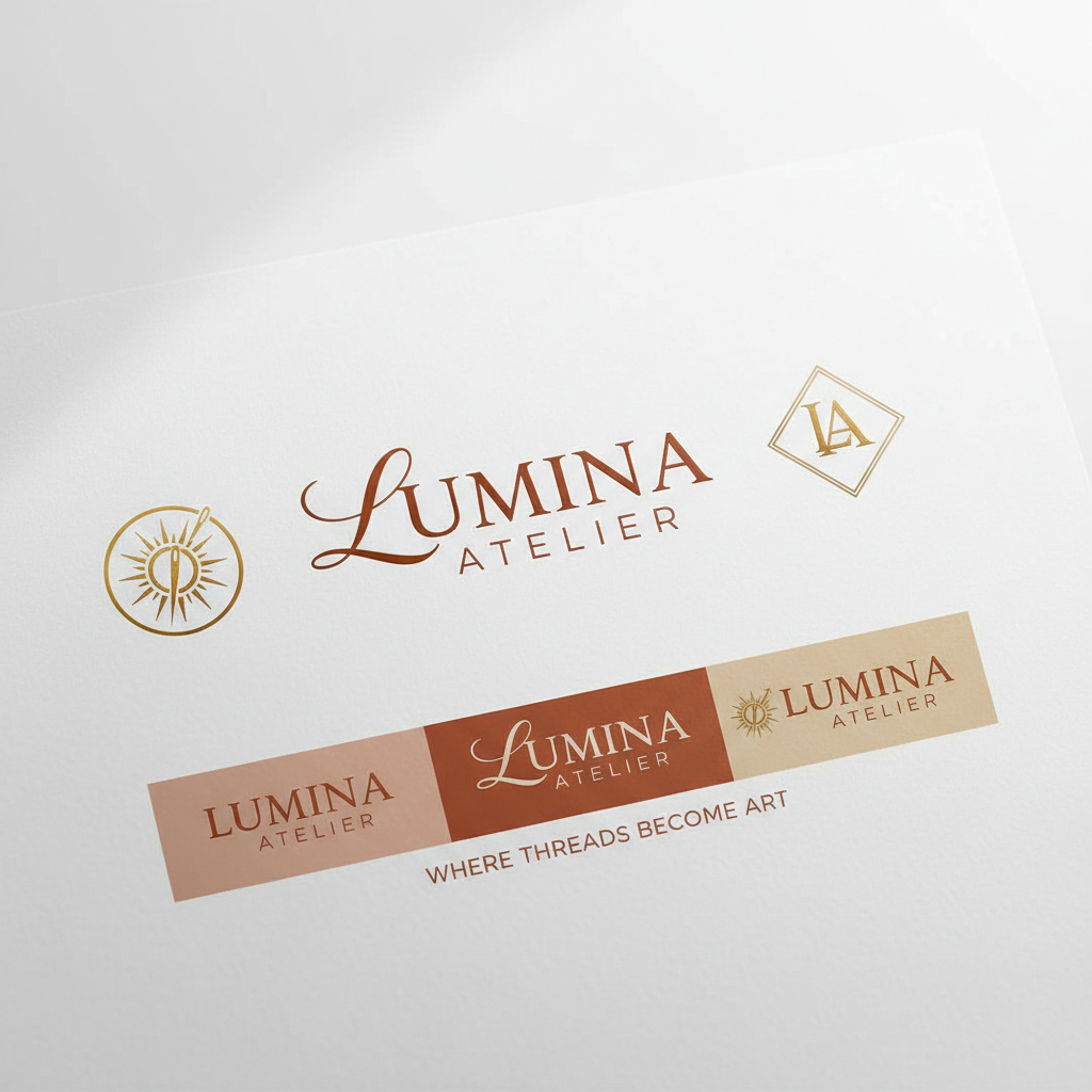 Boutique fashion marketing materials with elegant typography on warm-toned background