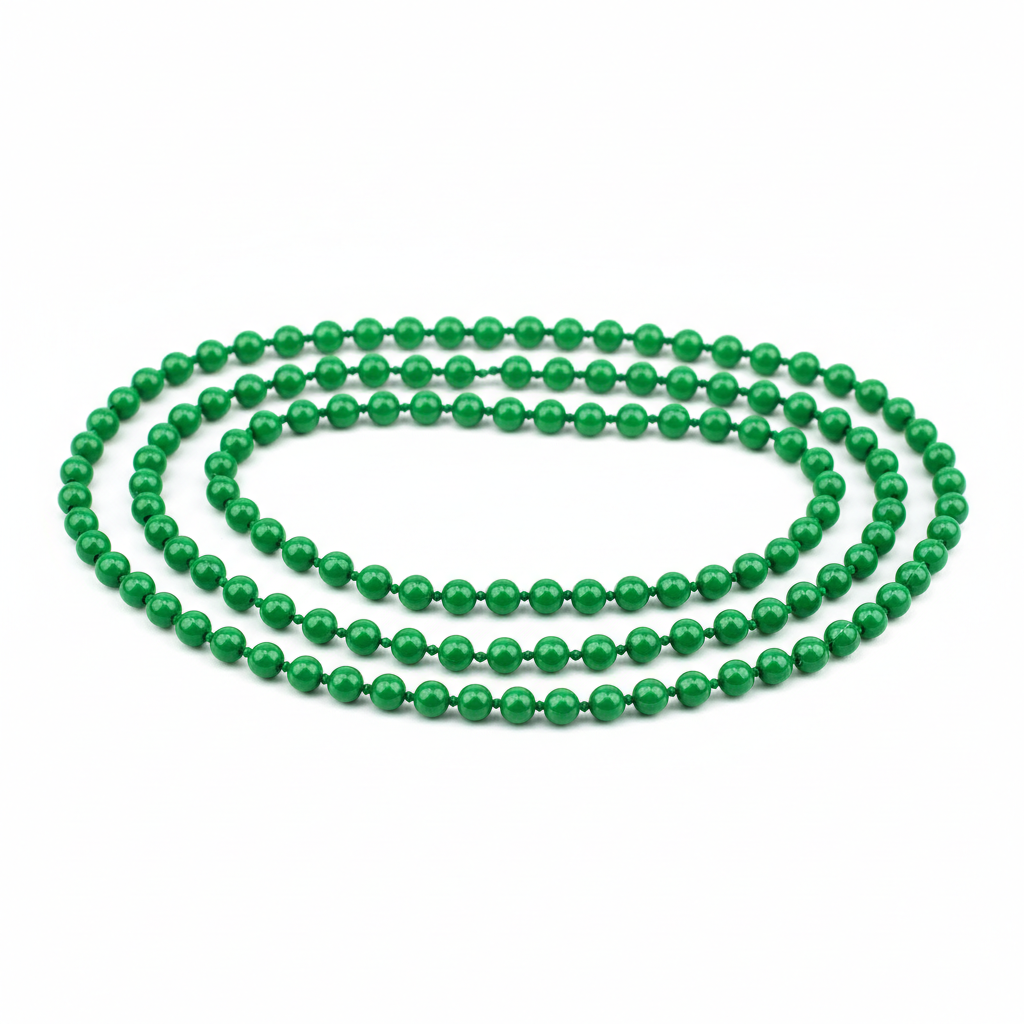 Three strands of green plastic beaded necklaces for St. Patrick's Day