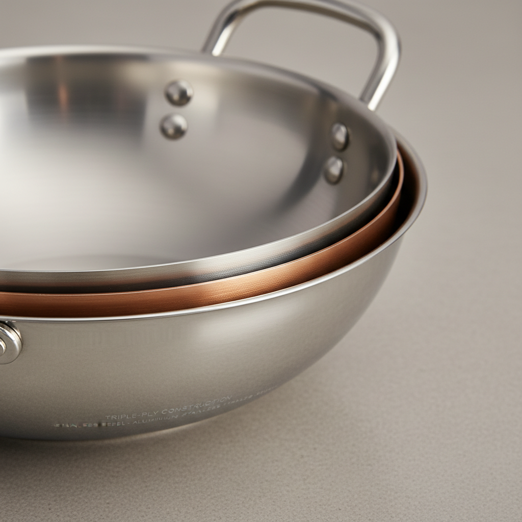 Triply stainless steel kadhai 3 liter with glass lid