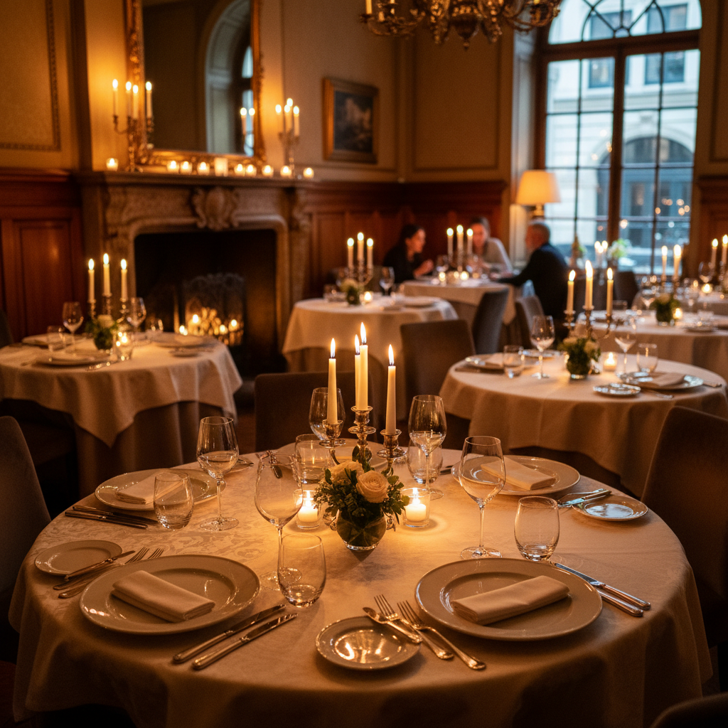Warme, stimmungsvolle Atmosphäre im La Bella Vita Ristorante — dunkles Ambiente mit warmem Kerzenlicht