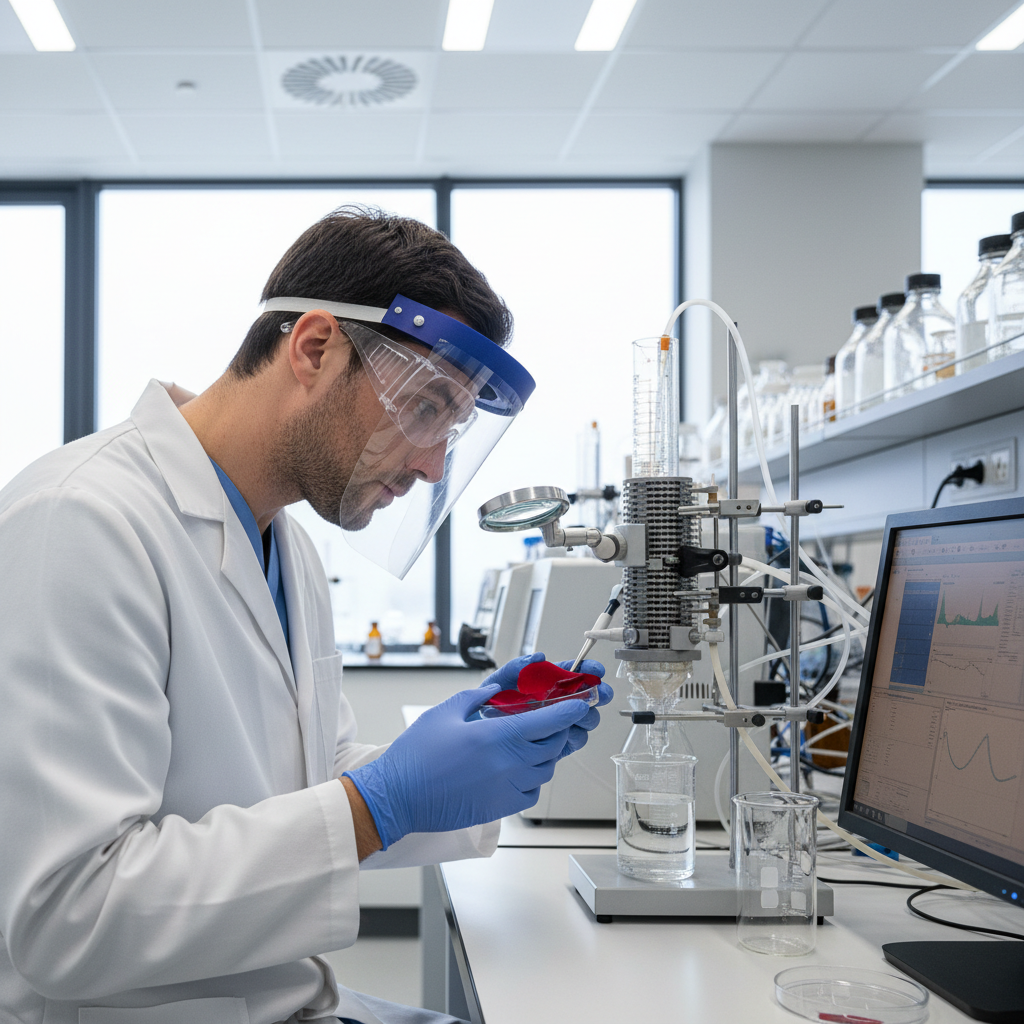 Quality control team in protective gear analyzing food samples with digital testing devices