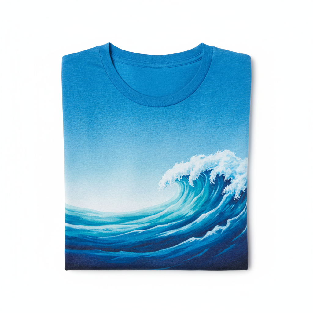 Blue tee with arctic gradient wave print