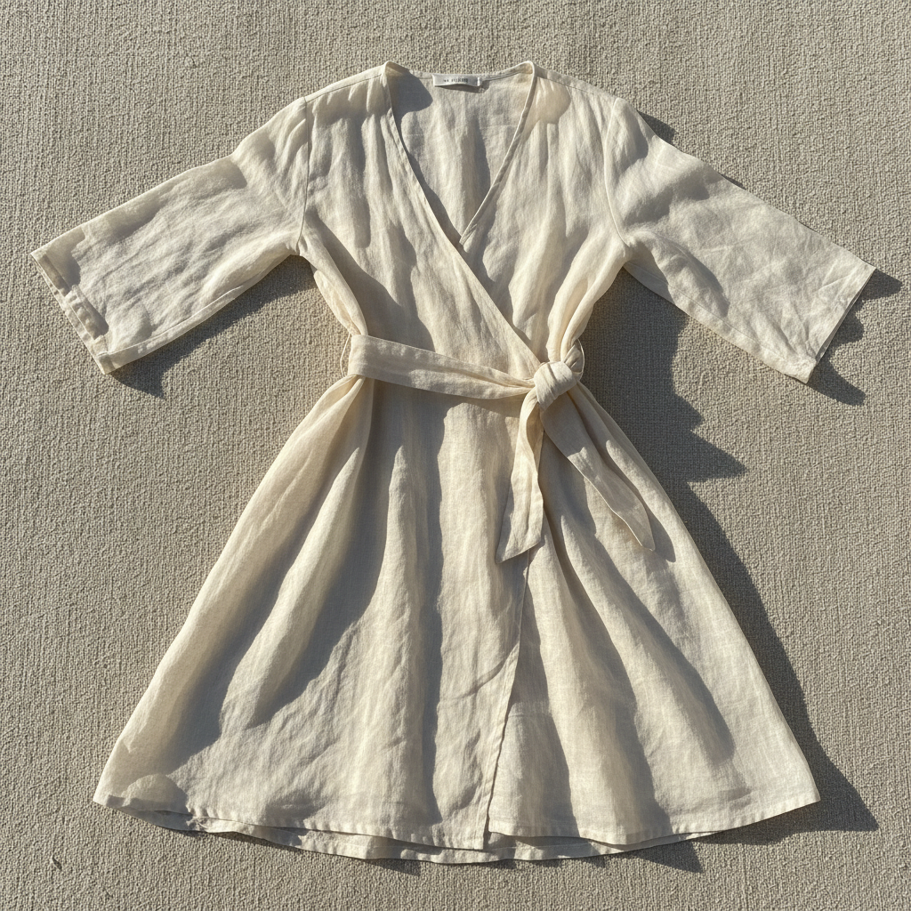 Linen Wrap Midi Dress — women fashion item