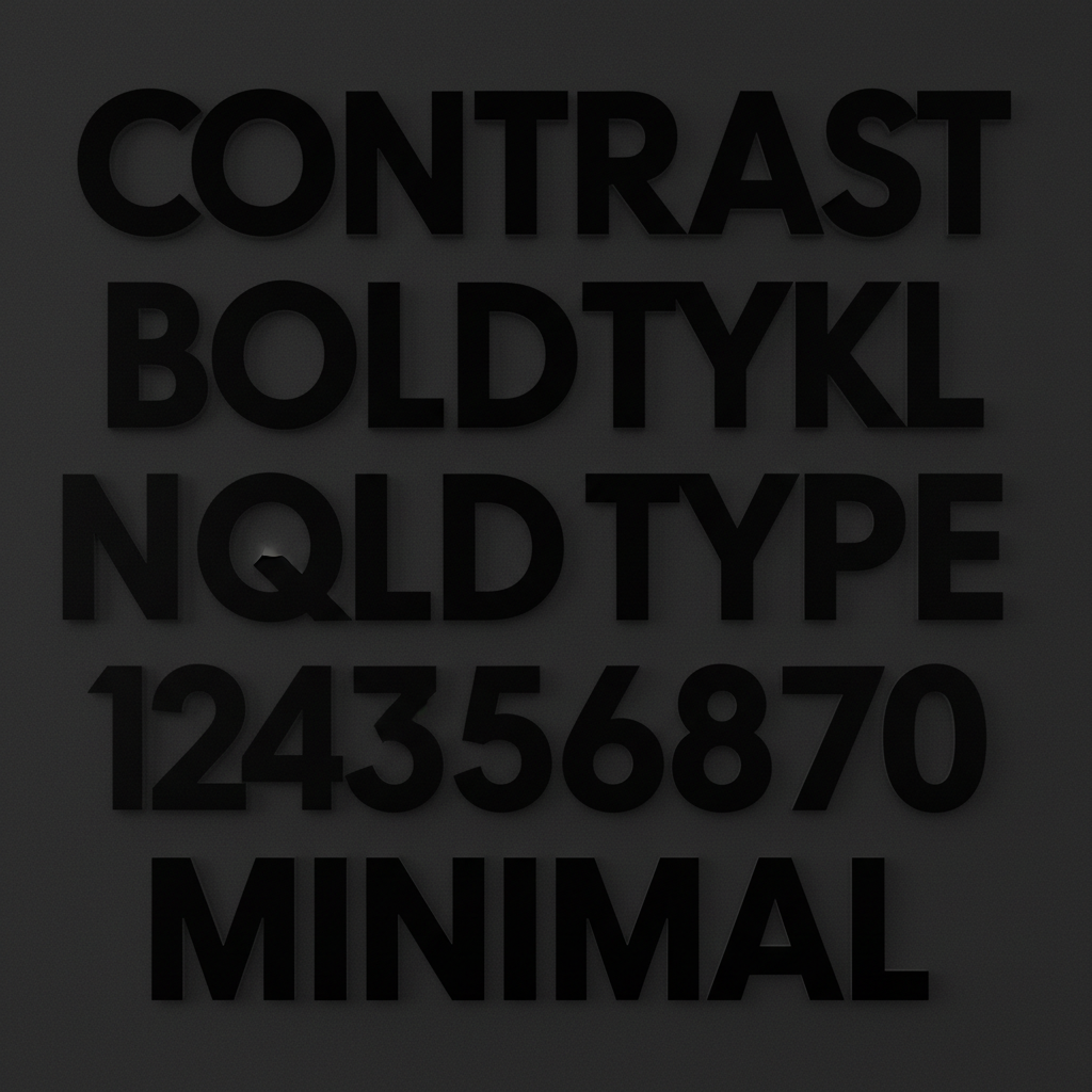 Abstract typography letterforms in bold black and white with dramatic shadow play and editorial composition