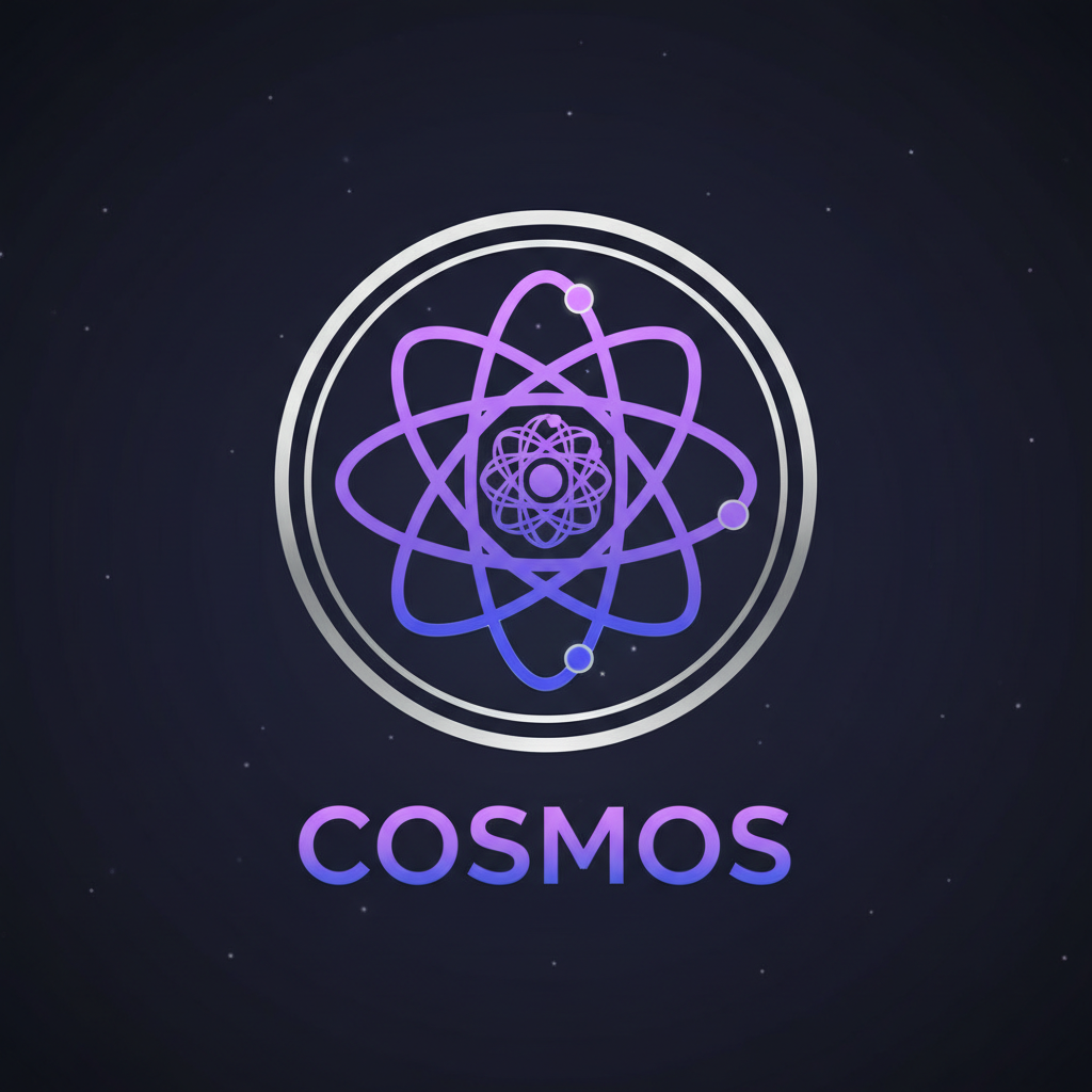 Cosmos blockchain logo with purple circular atom design