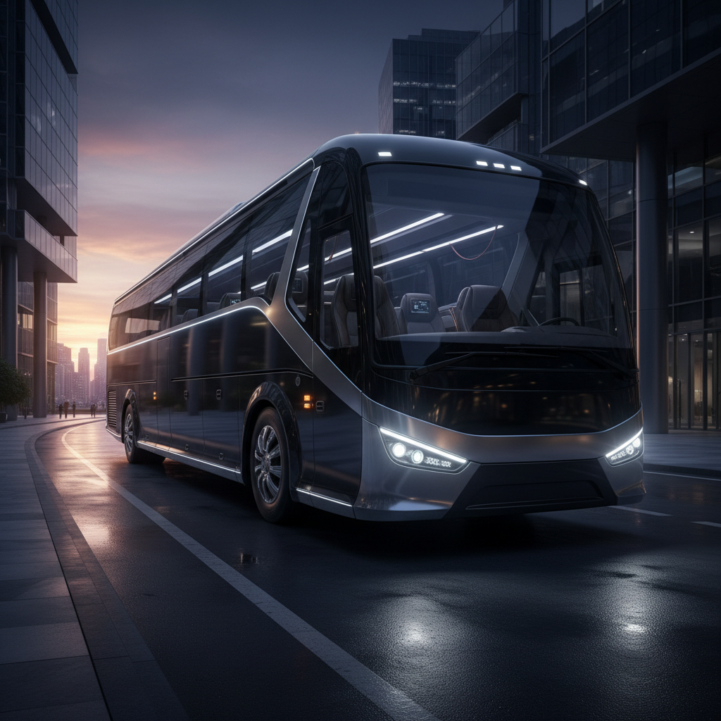 Sleek black stretch limousine on a city street at dusk, dark atmospheric lighting, luxury vehicle exterior