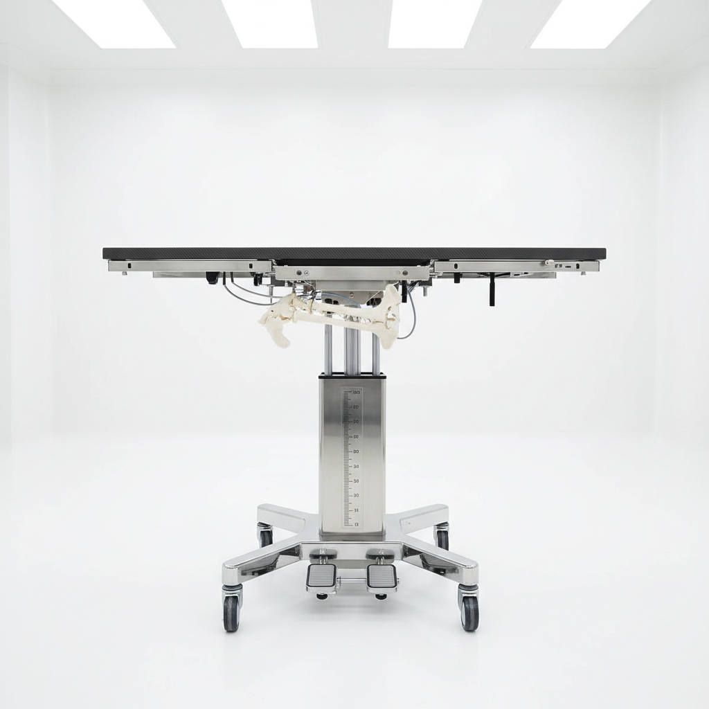 Radiolucent operating table compatible with C-Arm imaging systems