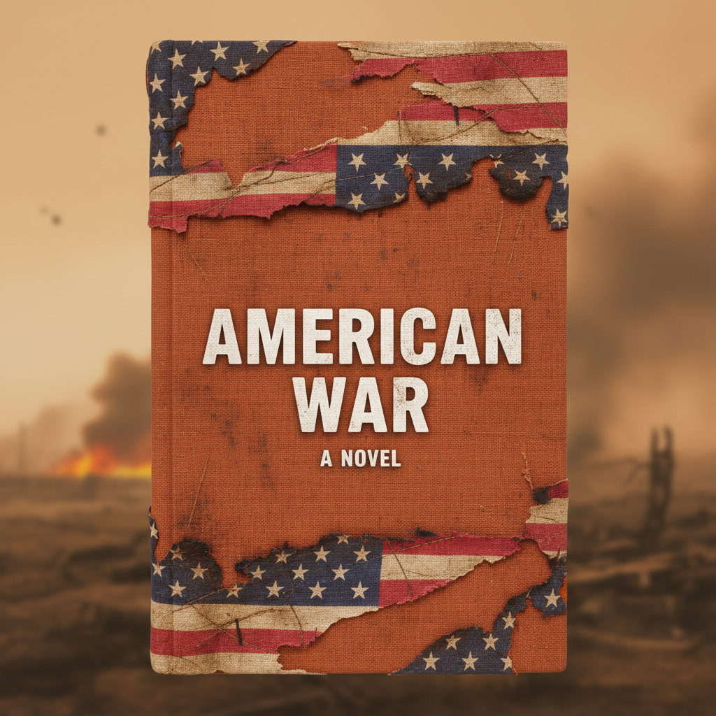 Burnt orange and dust cover with American flag fragments, American War novel
