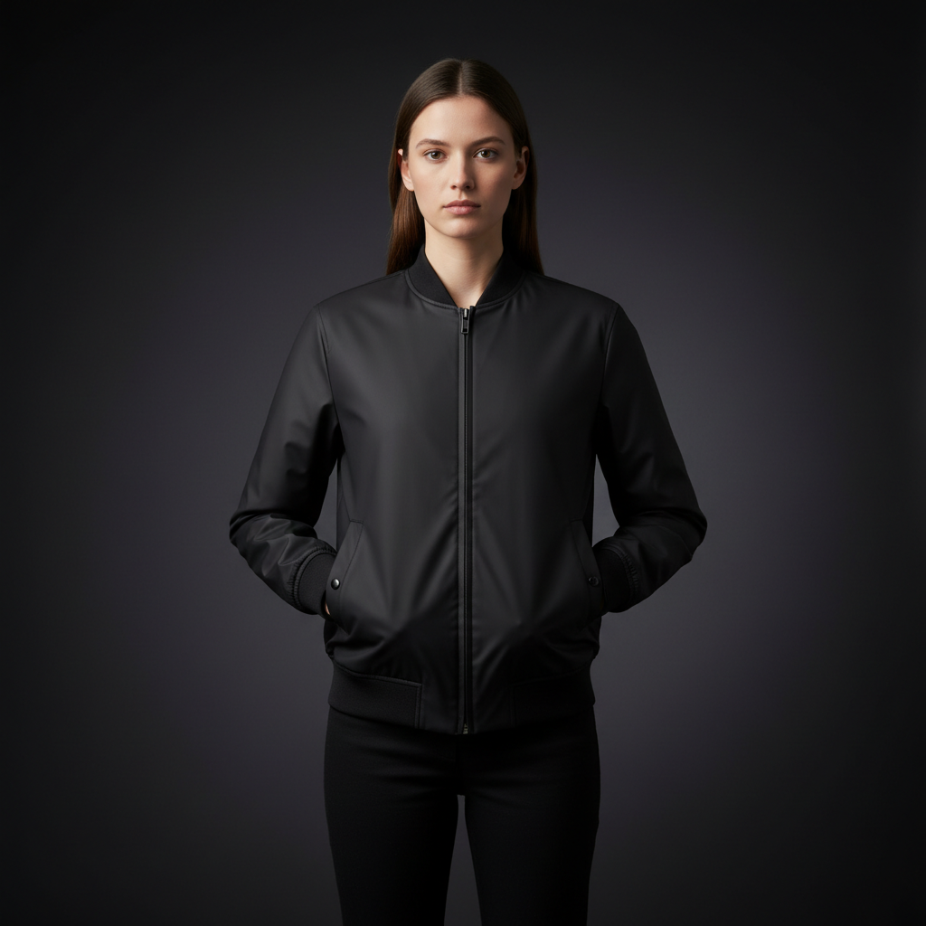 Heavyweight black hoodie with minimal branding, model facing away, dim atmospheric lighting