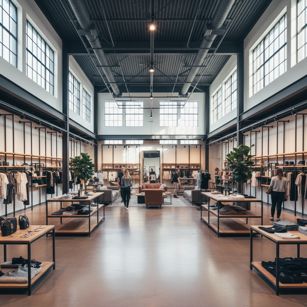 Large commercial retail space with modern industrial design