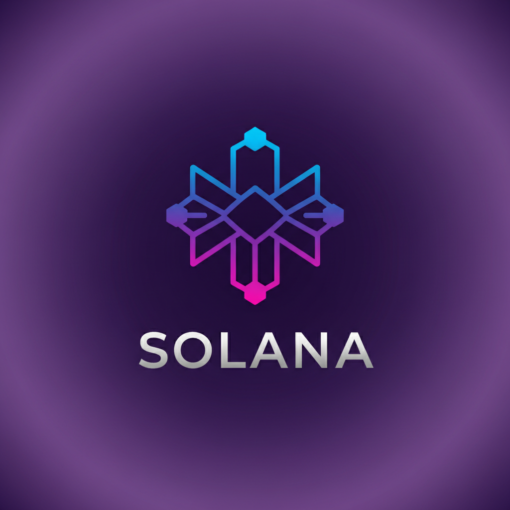 Solana blockchain network visualization — dark atmospheric digital network with glowing purple nodes
