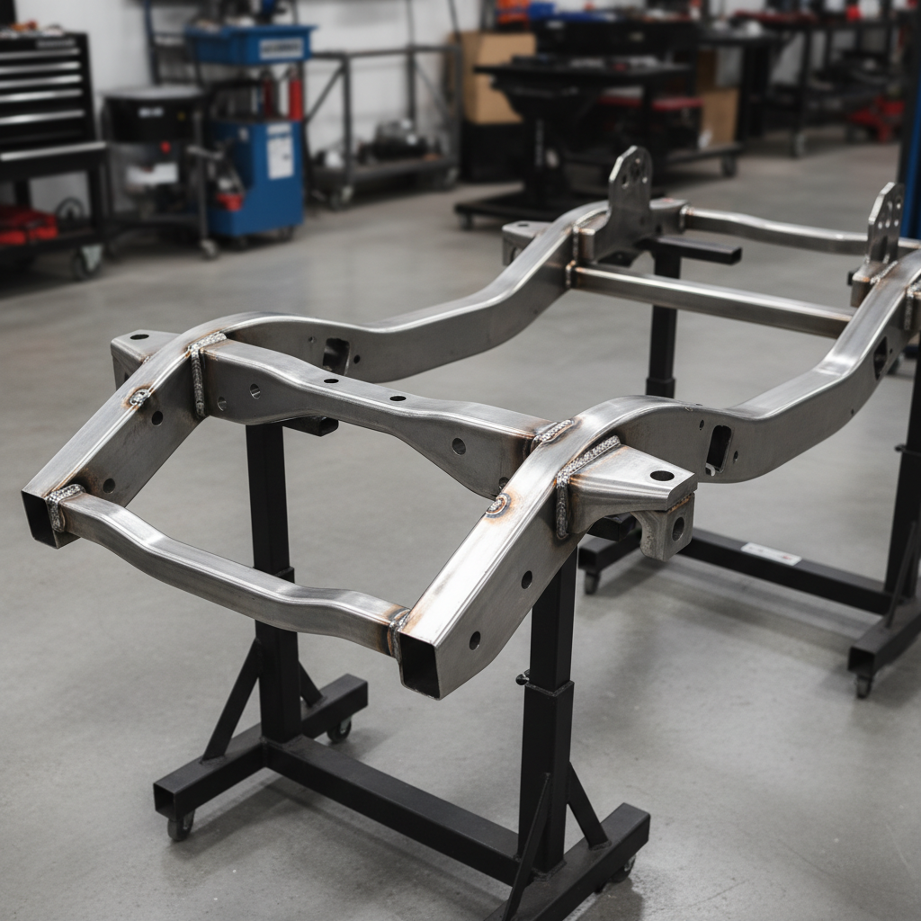 Complete front subframe from a muscle car, clean welds, no rust, suspension pickup points intact
