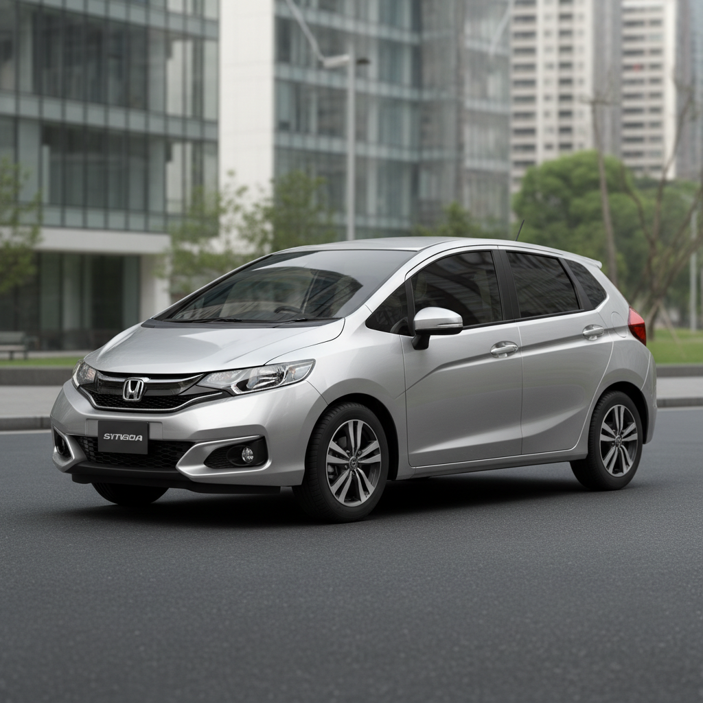 Clean silver Honda Fit parked in bright sunlight, Jamaica road