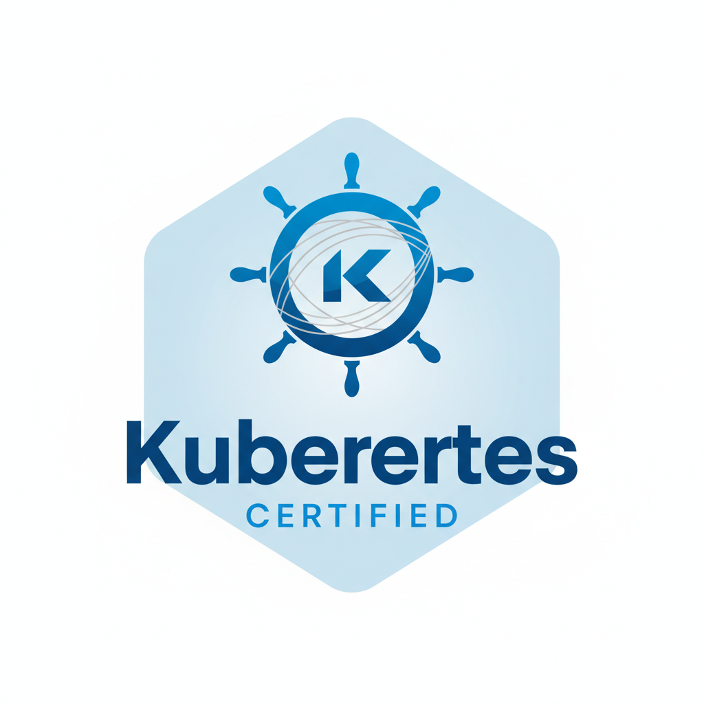 Kubernetes certification logo with blue hexagonal ship wheel design