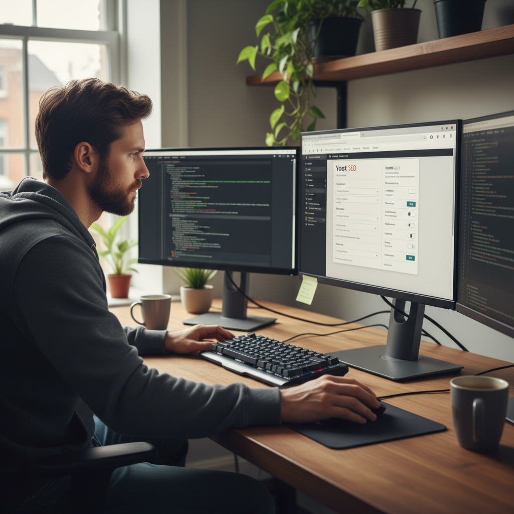 Màn hình máy tính hiển thị code website WordPress