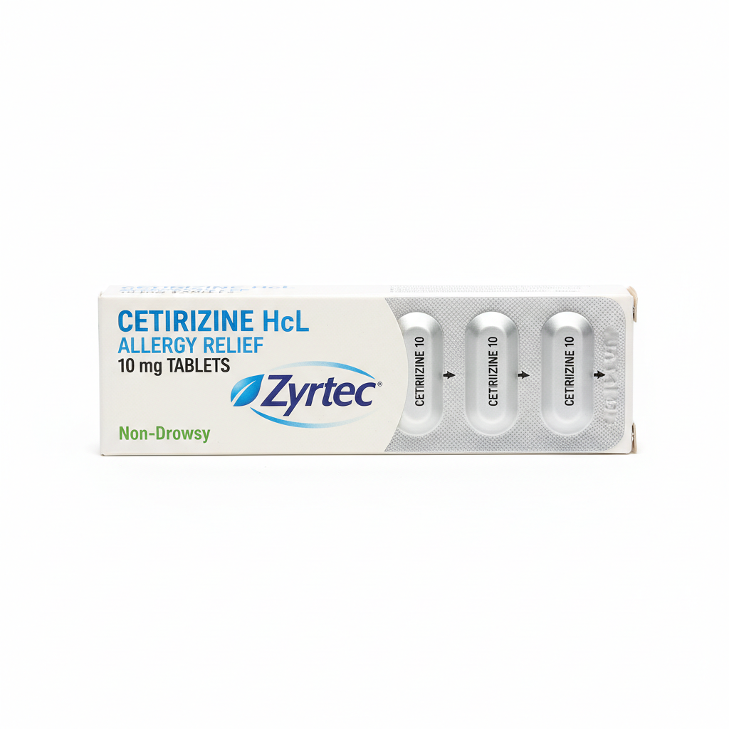 CTZ cetirizine antihistamine tablet strip in foil packaging