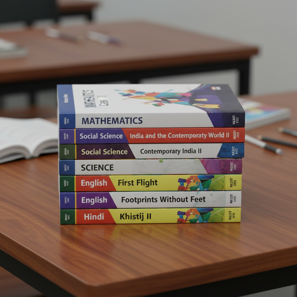 Stack of NCERT textbooks for school students