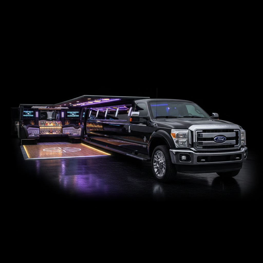 Ford 450 super stretch limousine seating 30 passengers with full bar and dance floor