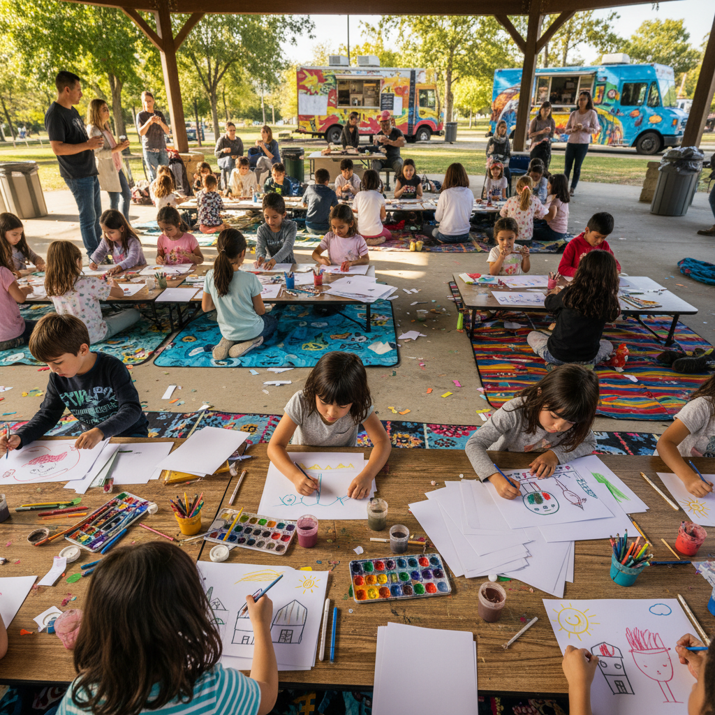 Children drawing at community event