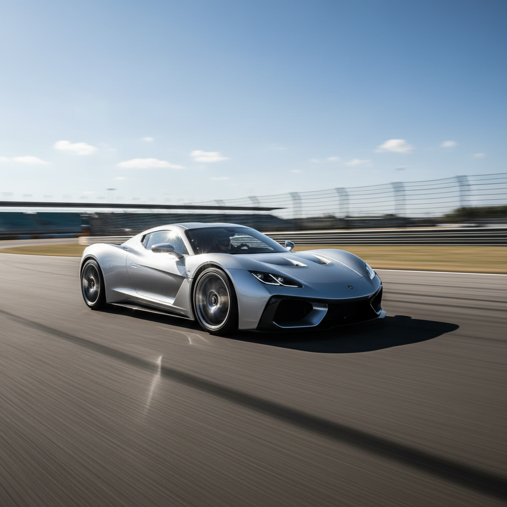 High-performance on-road racing RC car with aerodynamic body on professional circuit