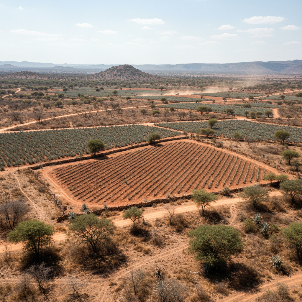 Arid Turkana County Kenya landscape with sparse vegetation and dry terrain