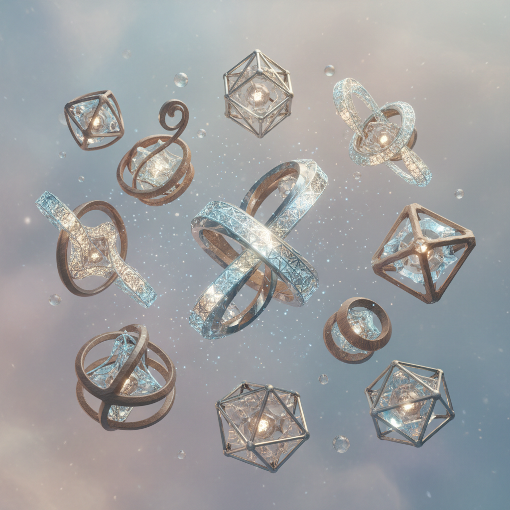 Decorative 3D object group floating in background