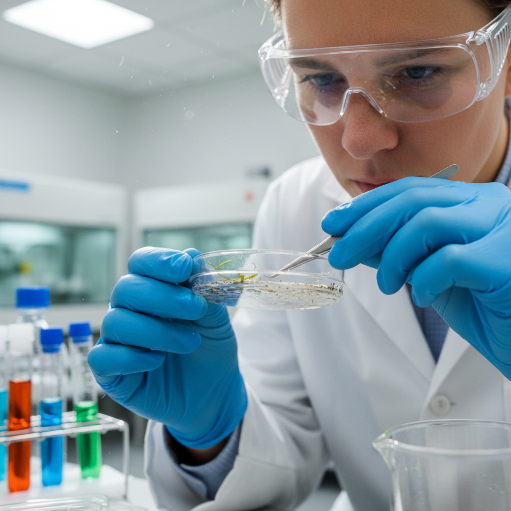 Laboratory scientist examining environmental samples representing exposome research and the study of lifetime environmental exposures