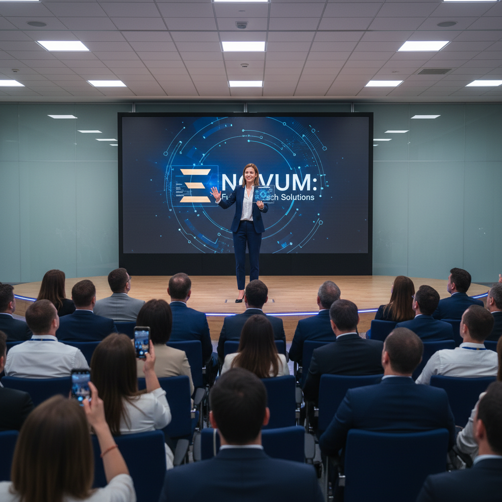 Founder presenting product demo at a pitch event