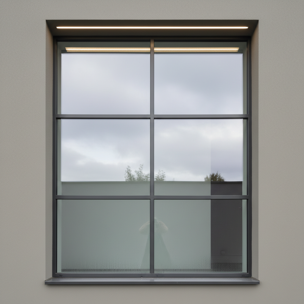Premium aluminium sliding window system installed in a bright luxury apartment interior, clean modern lines, natural light streaming through