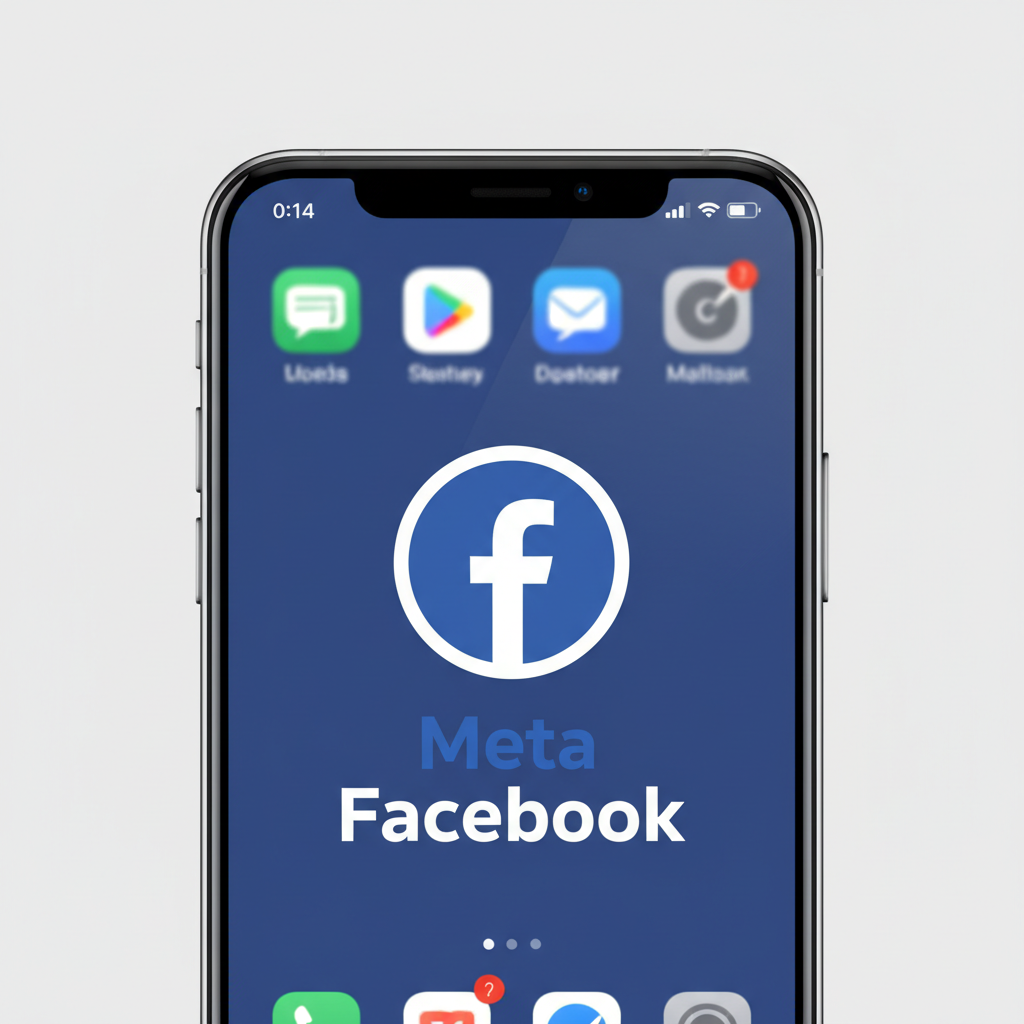 Meta Facebook logo in blue and white on smartphone screen