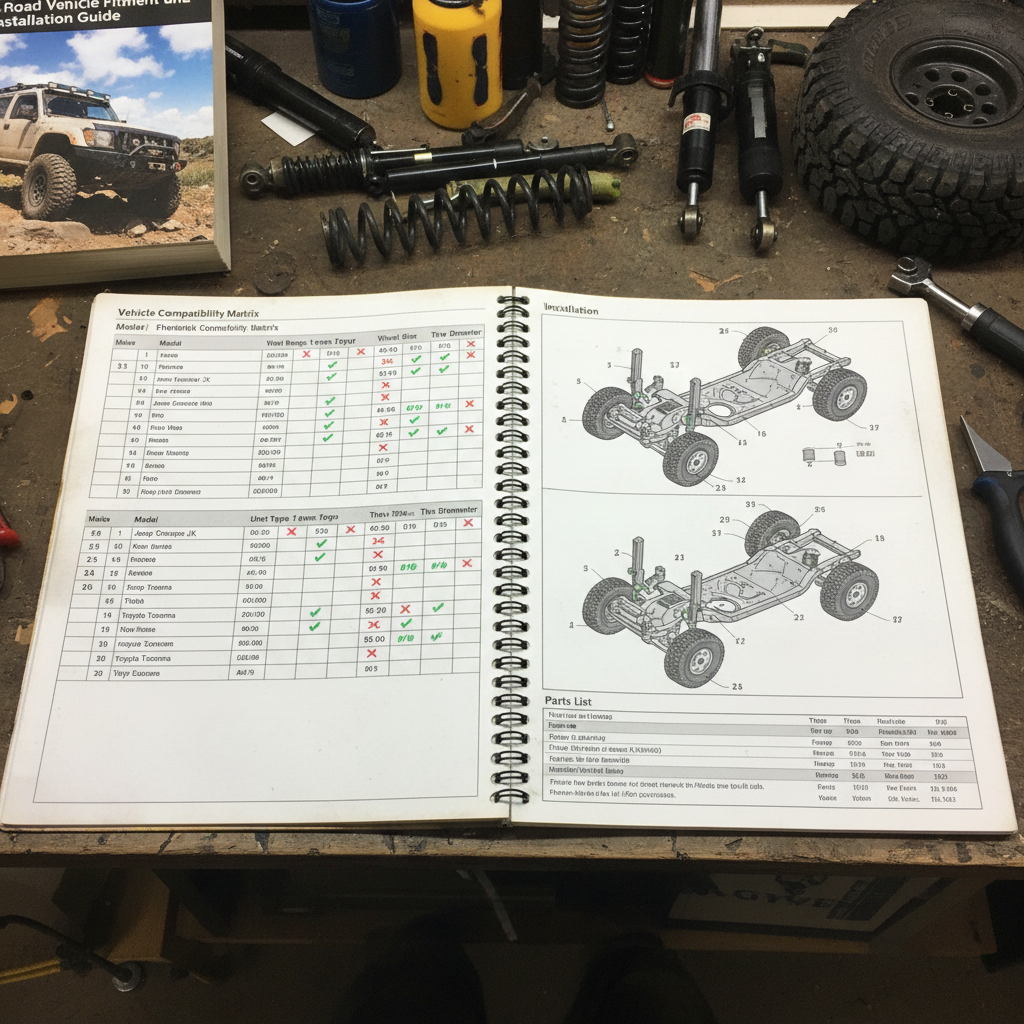 Comprehensive off-road fitment guide showing vehicle compatibility charts and installation diagrams