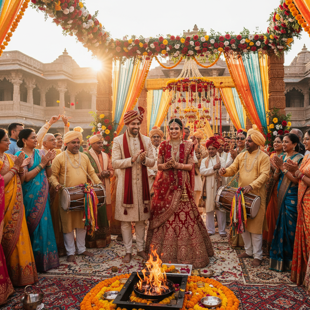 Vivah Sanskar wedding ceremony around sacred fire