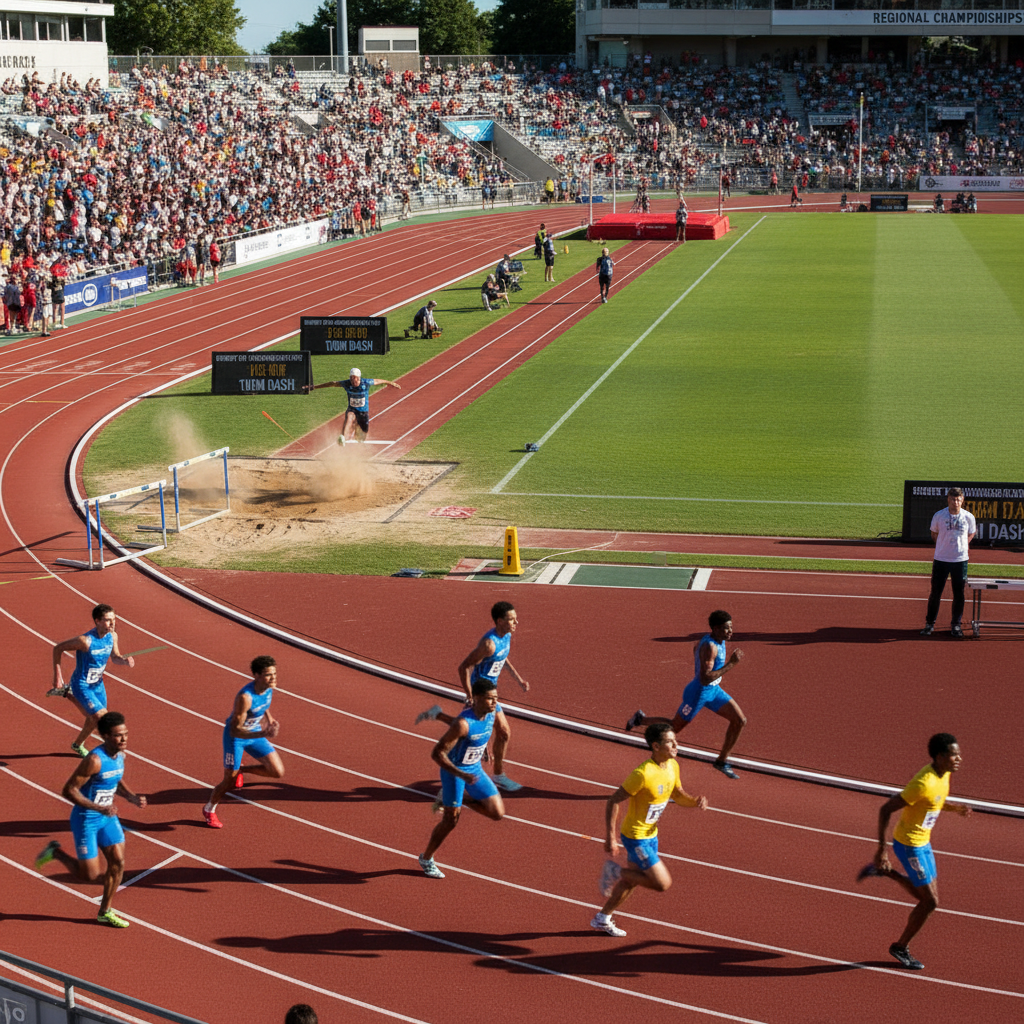 School track and field athletes competing