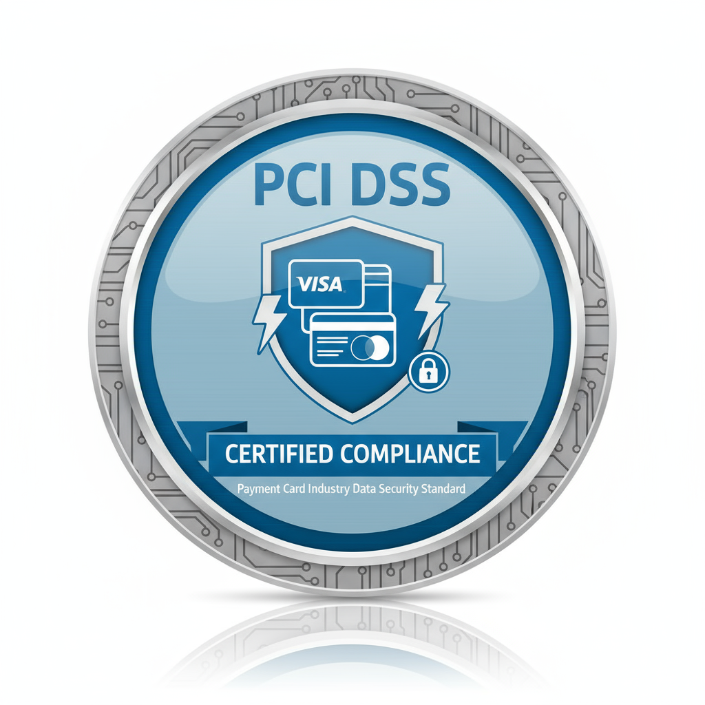 PCI DSS compliance certification badge with credit card security symbols