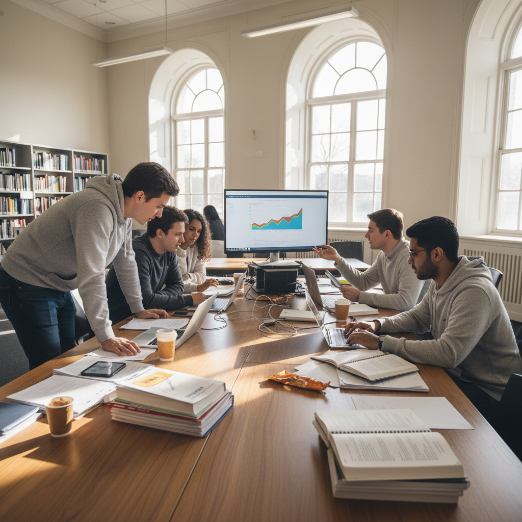 Students collaborating and studying together in a group