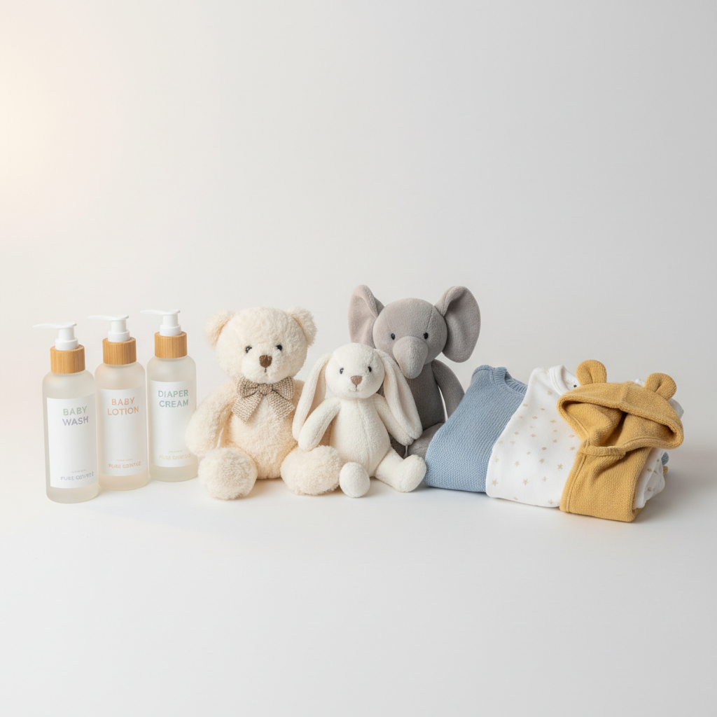 White baby diapers pack on light blue background clean studio shot