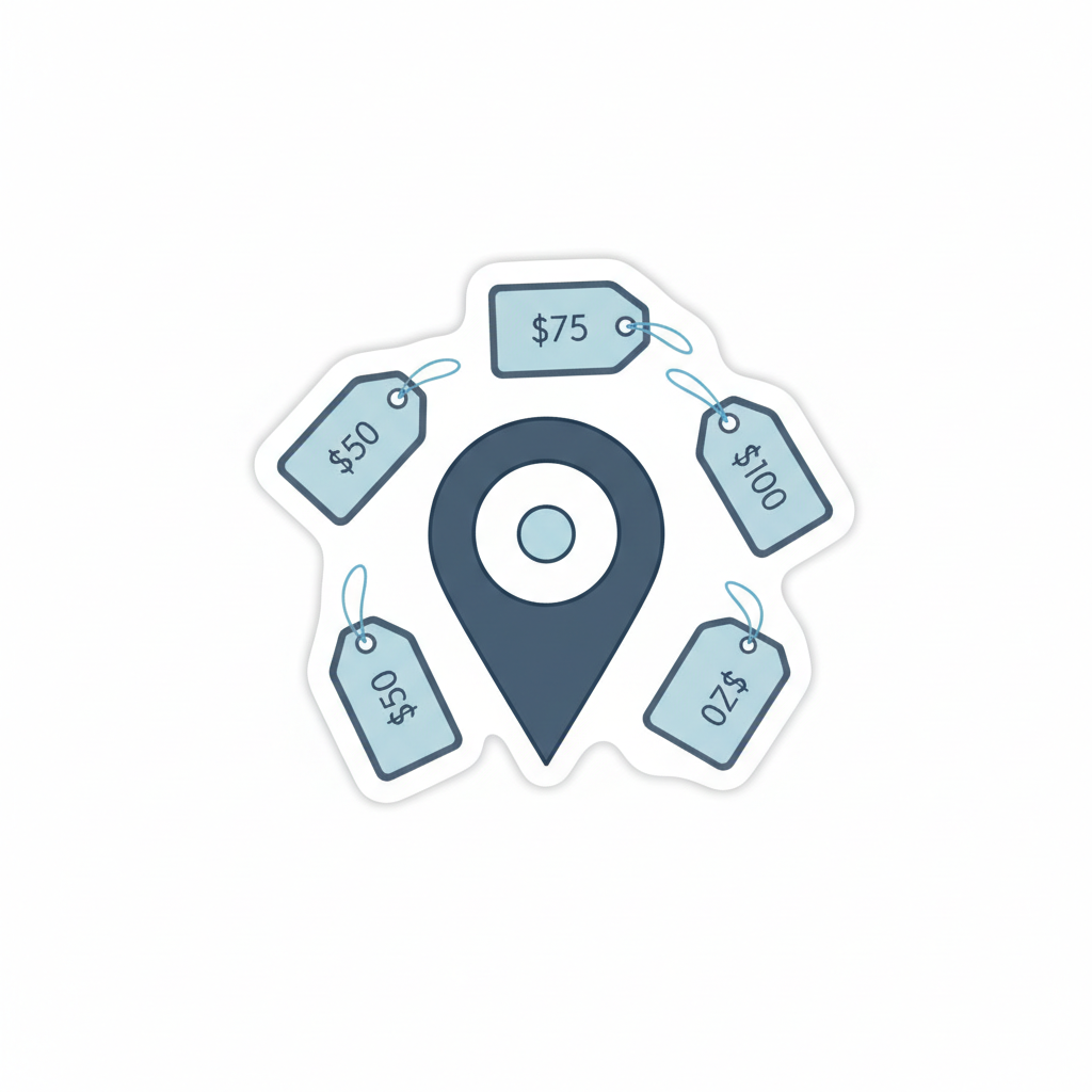 Map interface showing geographical pricing zones with colored regions and location markers