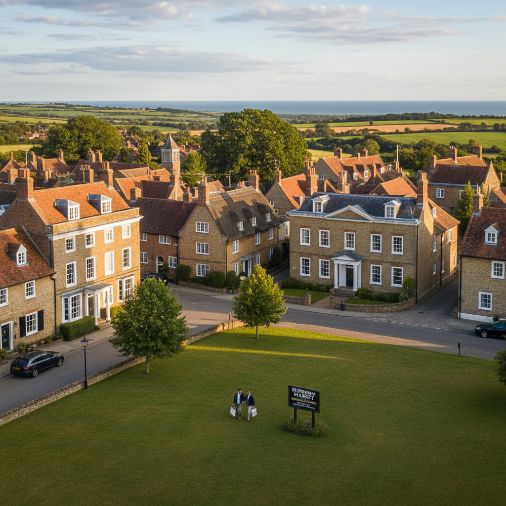 Burnham Market village green with period properties, North Norfolk