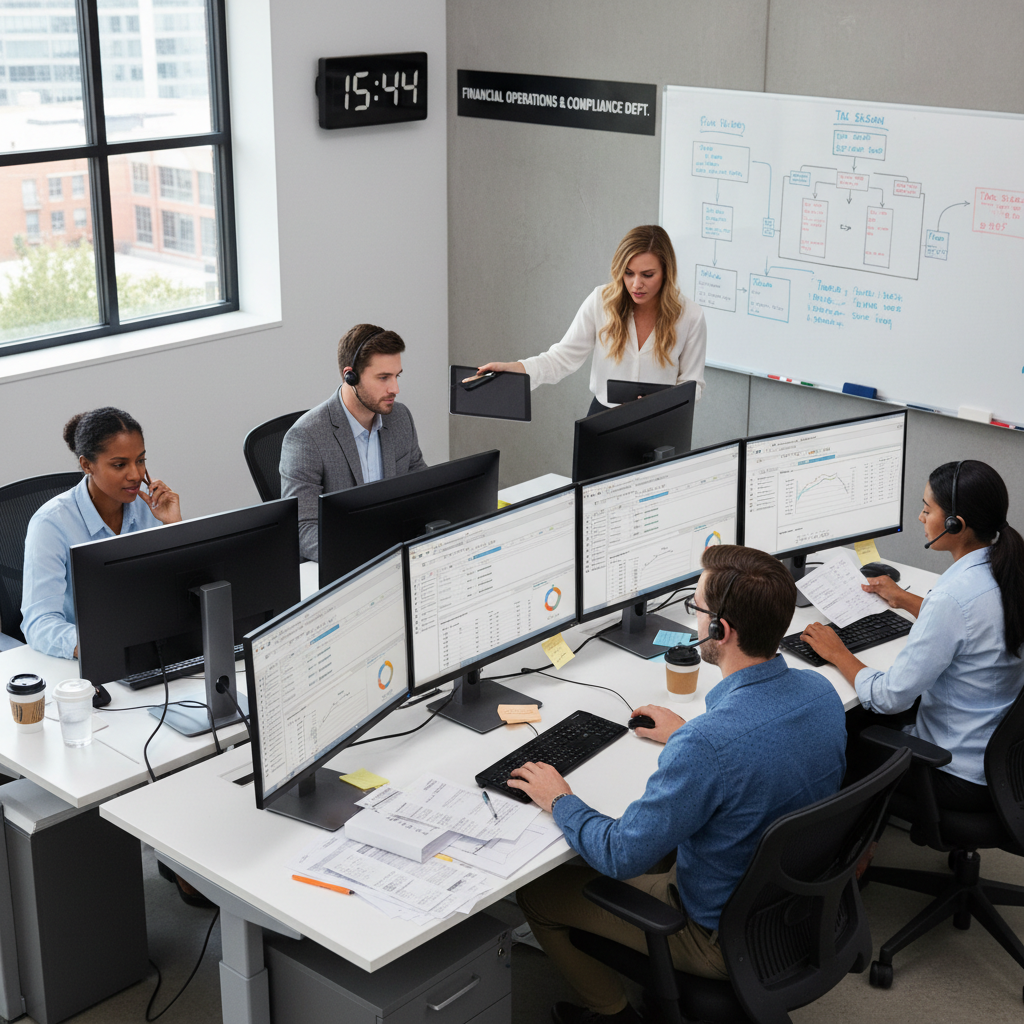 Team of financial experts collaborating around a conference table in a modern office
