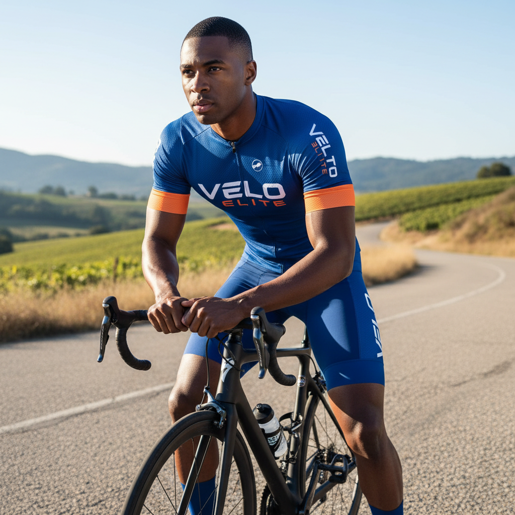 Marcus Okafor, athletic Black man with short hair in cycling kit