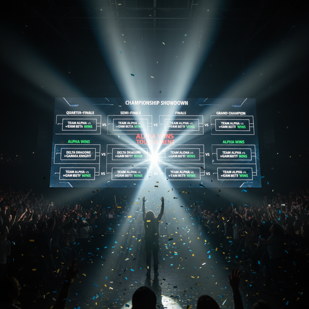 Tournament bracket displayed on large projection screen in a venue