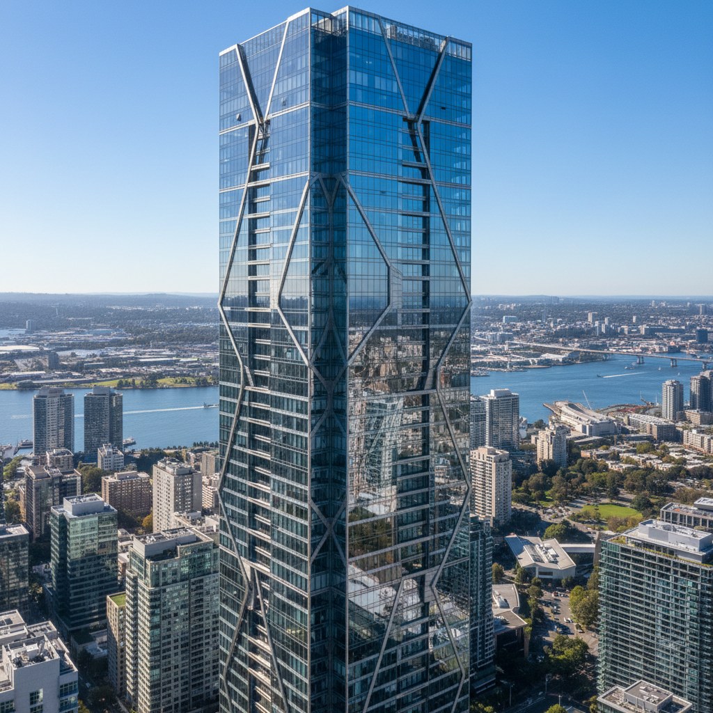 Premium commercial tower with distinctive facade in Sydney CBD with harbour views