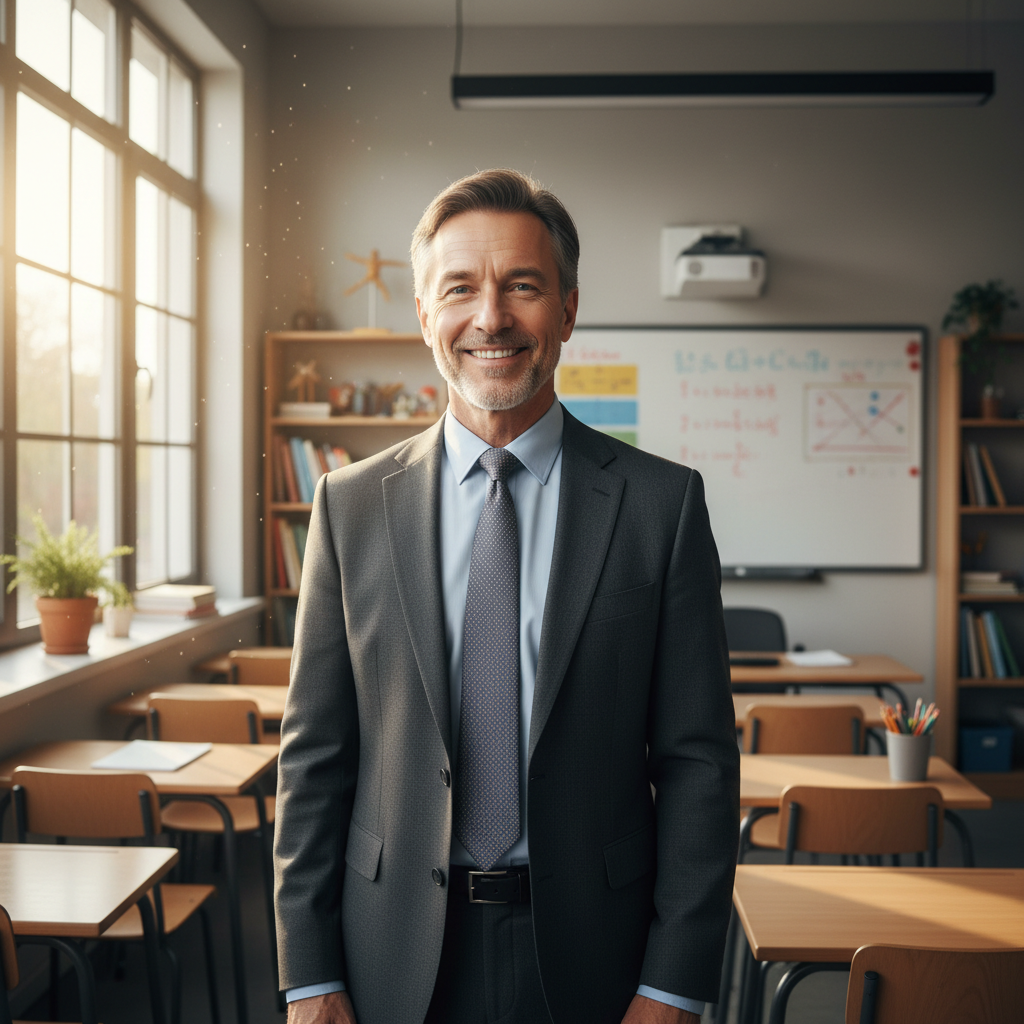 Male teacher with warm professional expression